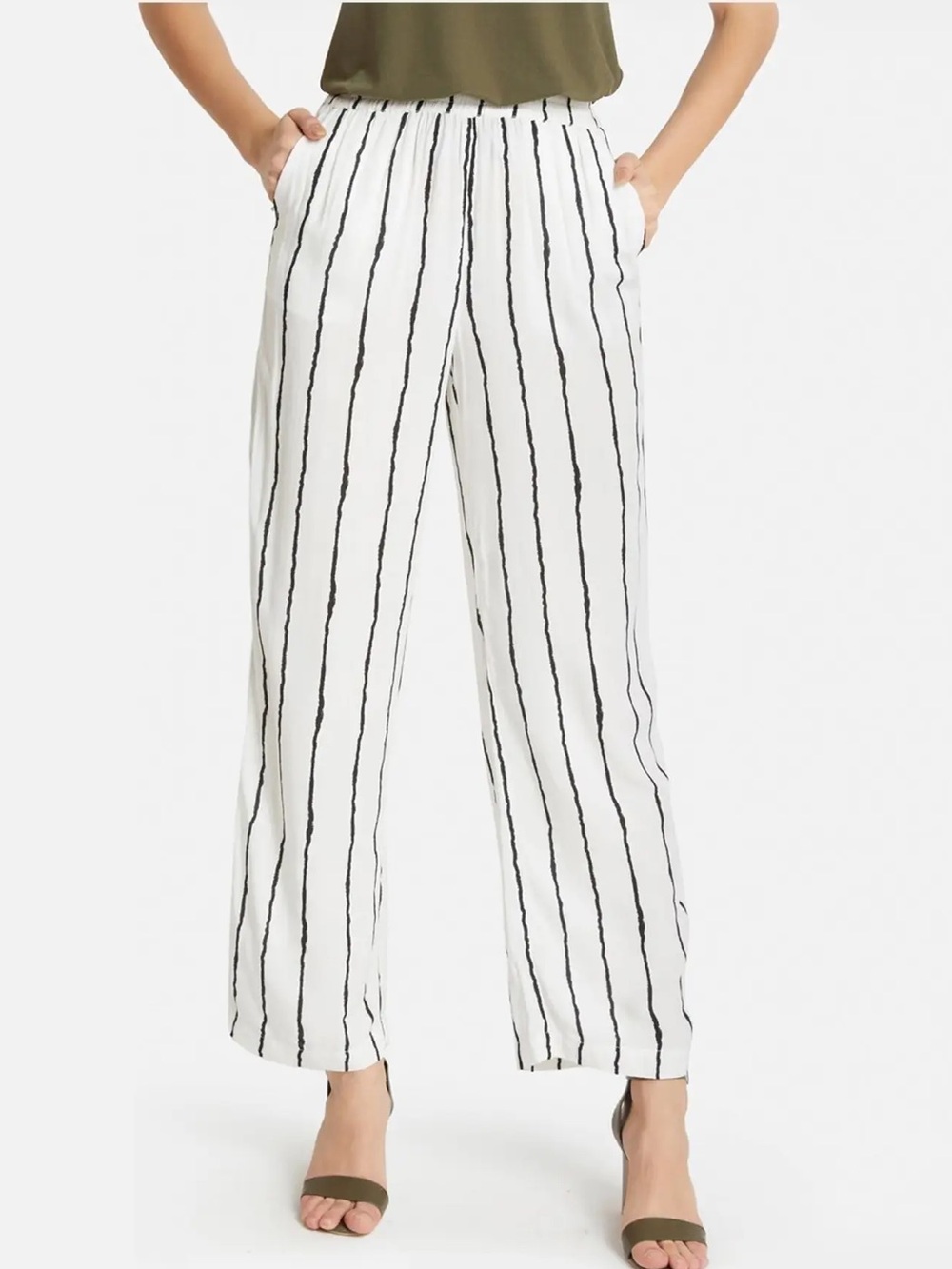 Alfani Black & White Striped Linen Blend Ankle Pants | Size Small Petite